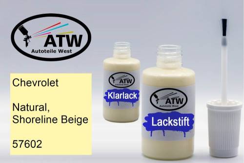 Chevrolet, Natural, Shoreline Beige, 57602: 20ml Lackstift + 20ml Klarlack - Set, von ATW Autoteile West.